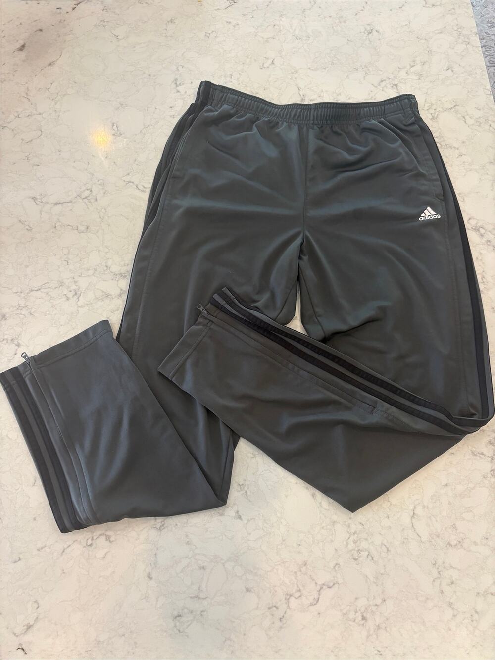 adidas Track Pants Gray Black 3-Stripe Zippered Bottoms Size Large